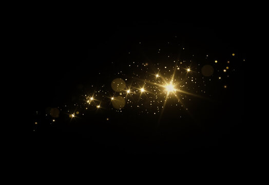 Sparkle light on black background, sparkling dust bokeh PNG. Glowing light effect with lots of glitter particles and stars. . Magical glow.