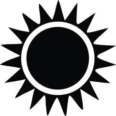 Stylized black and white sun icon symbol for daylight weather and solar energy concepts clean simple graphic