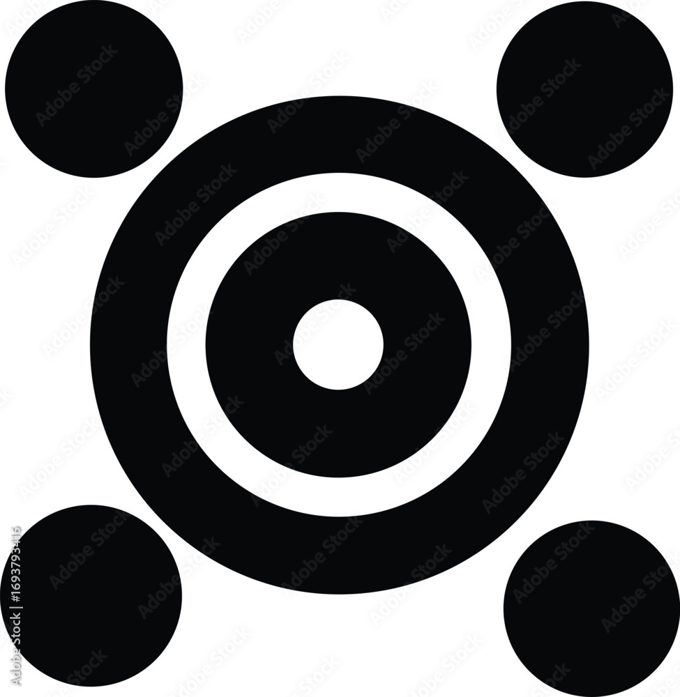 Fototapete abstract geometric design with concentric circles and surrounding dots creating a symmetrical visual