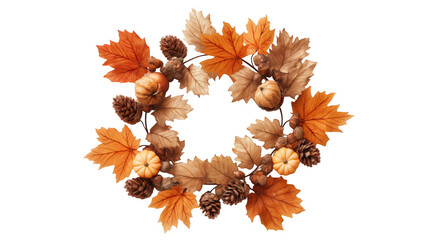 Enjoy fall with a wreath of leaves and pumpkins, created AI, PNG