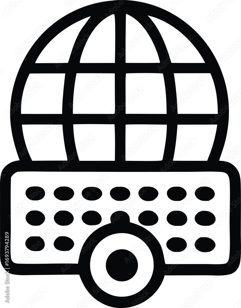 Poster abstract globe and keyboard symbol representing global technology connectivity and digital communica