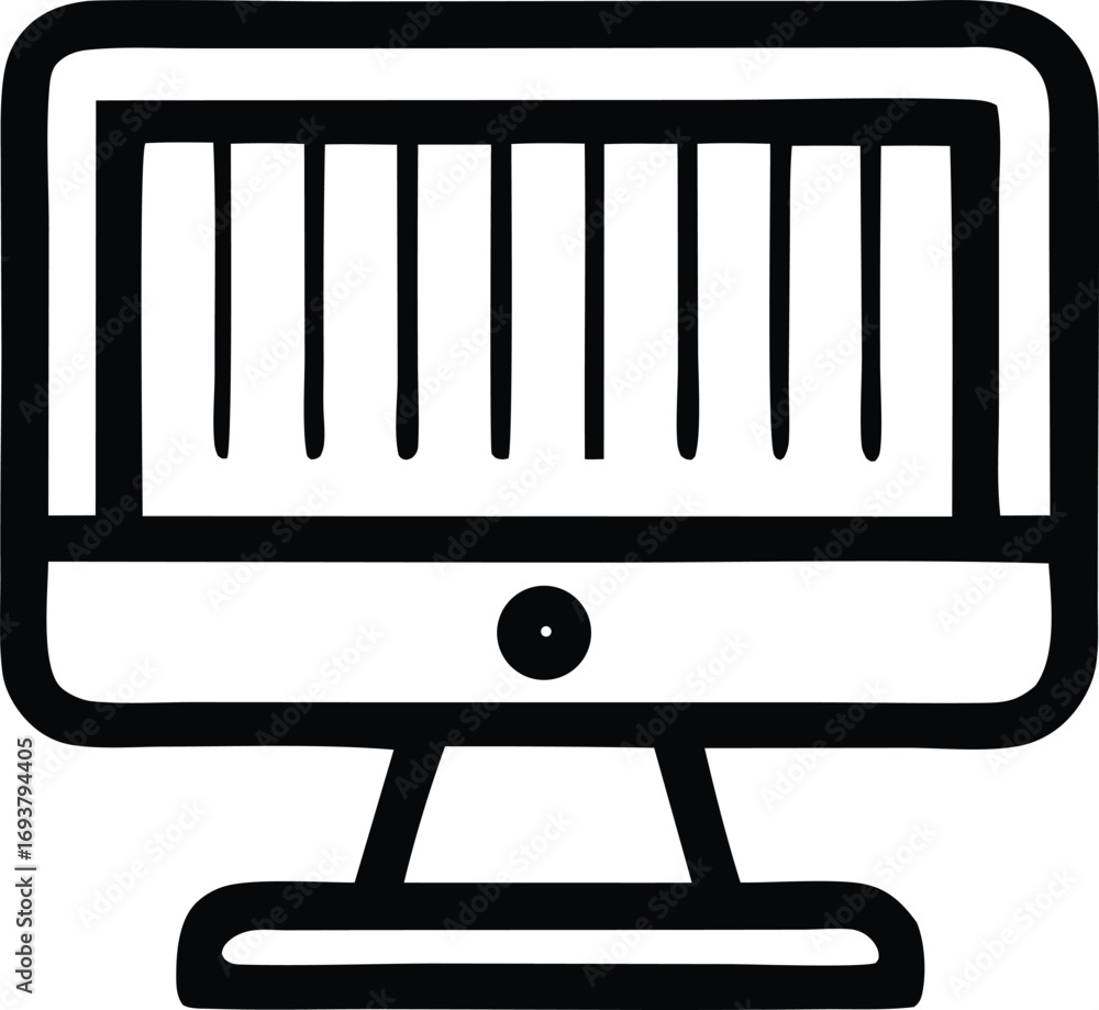 Poster modern computer monitor icon with vertical lines on screen symbolizing data digital information tech