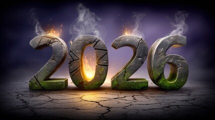 A Stunning Celebration of the Joyful Arrival of the New Year 2026 with Fiery Illuminated Numerals Against a Dark Backdrop