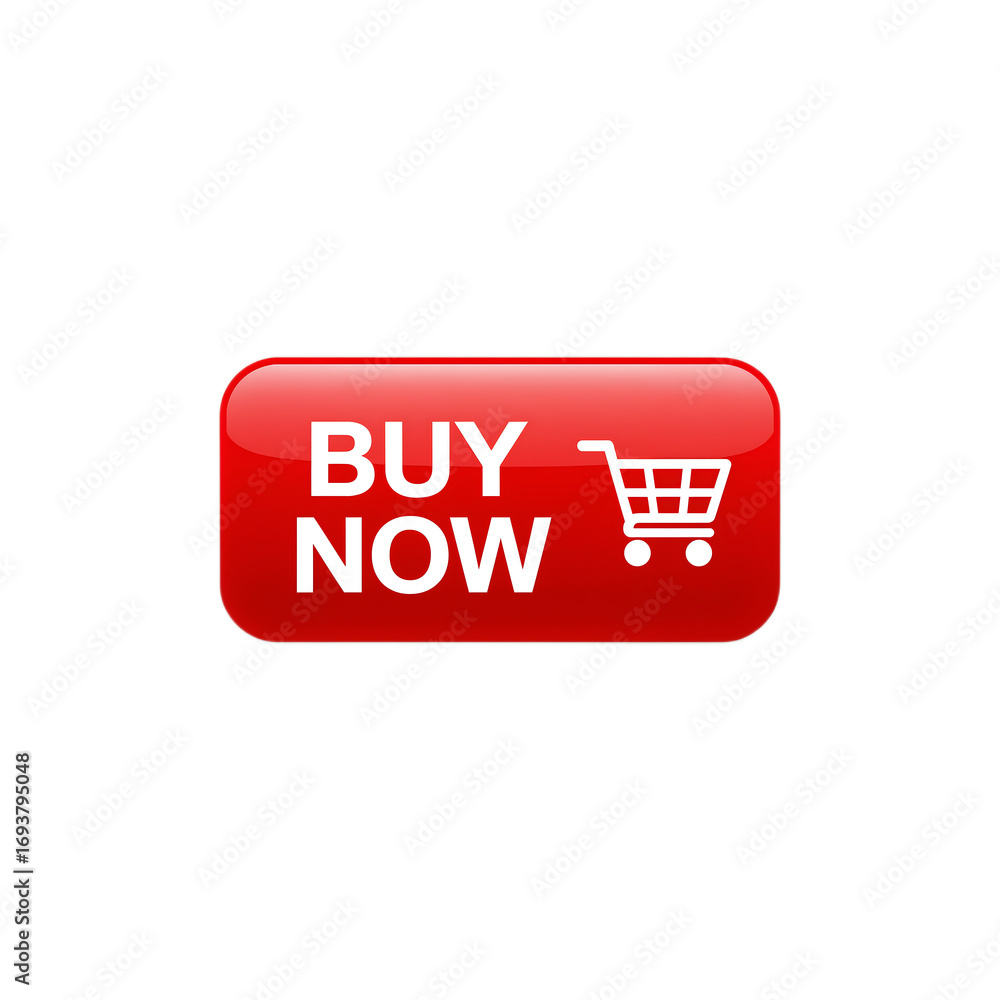 Fototapete a realistic digital illustration of a glossy red rectangular web button with the text buy now and a 