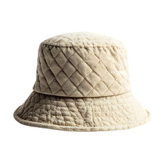 Stylish quilted bucket hat, soft stitched texture, modern casual design, isolated on clean white background