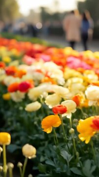 Vibrant Ranunculus Flowers in a Sunny Garden