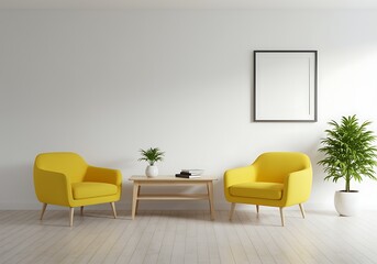 Bright and Modern Living Room Interior with Yellow Armchairs and Minimalist Decor for Comfortable Home Living
