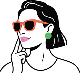 Stylish woman in sunglasses contemplating a decision, modern design illustration