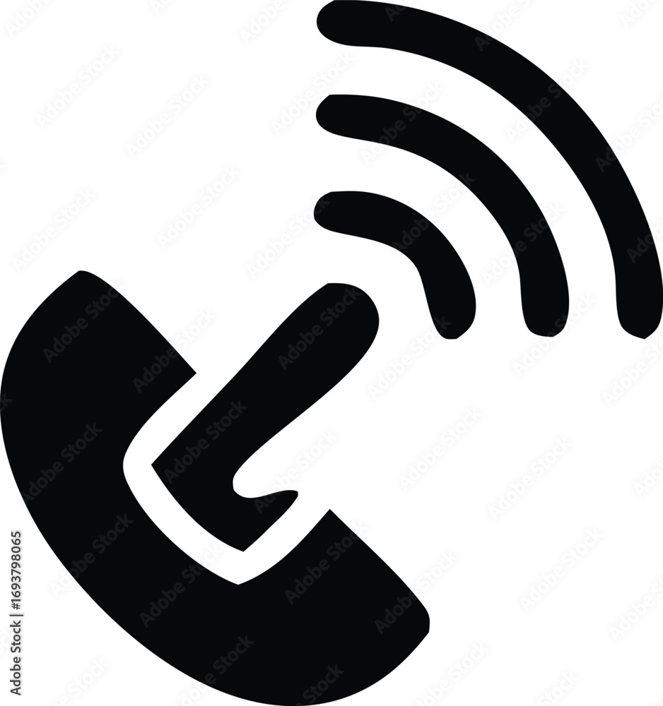 Poster communication icon of a phone receiver with signal waves indicating an incoming or outgoing call for