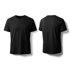 Naklejka premium Blank black t-shirt mockup, front and back views, displays a simple, versatile design.