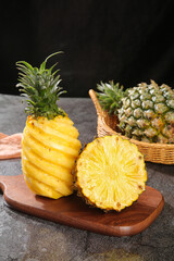 Fresh Zhanjiang Xuwen Pineapples on Wooden Board - Sweet Tropical Fruit Display