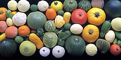 discover the autumn, vibrant assortment of unique colorful gourds and winter squash