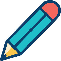 Bright cyan pencil with orange tip and red eraser icon for writing and drawing creative concepts and education