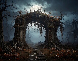 Spooky archway in a haunted forest