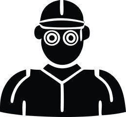 Simple silhouette of a construction worker wearing a hard hat and goggles icon for industrial professions safety and labor concepts