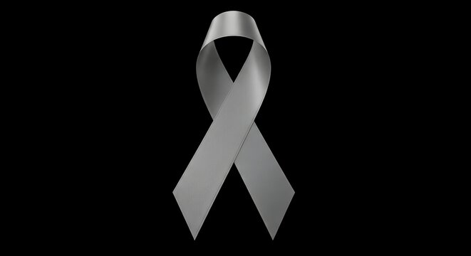 Silver ribbon on black background, symbol of awareness