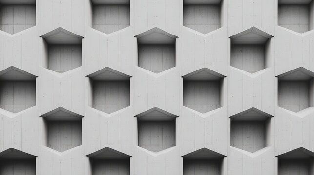 A modern concrete wall featuring a repetitive hexagonal pattern, showcasing minimalistic design and geometric shapes.