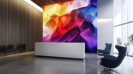 modern lobby Interior with colorful abstraction, and stylish Furniture