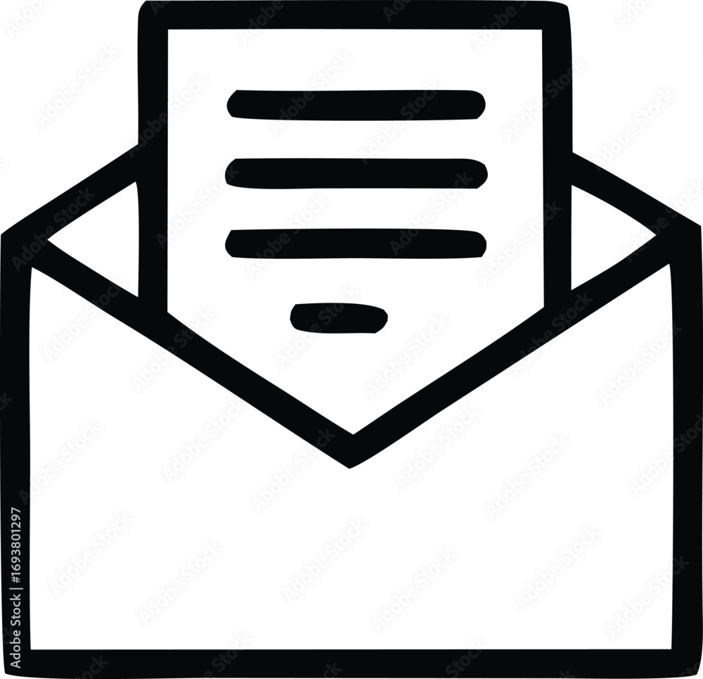 Aufkleber simple hand-drawn icon of an open envelope revealing a document with text inside symbolizing communi