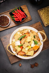 Handmade Tofu Stew with Marinated Cabbage and Vegetables - Traditional Northeastern Asian Cuisine