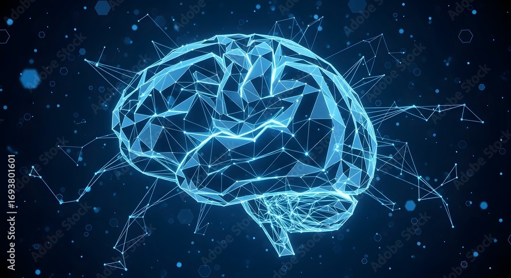 Poster artistic illustration of a brain with celestial and geometric elements. exploring the universe withi