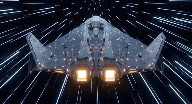 A futuristic stealth aircraft in flight. Advanced military aviation and aerospace technology. A 3D model of a next-generation fighter jet, showcasing cutting-edge design and engineering.