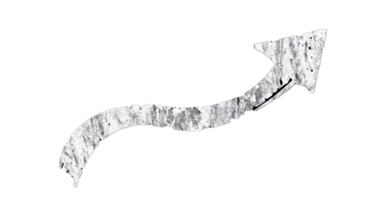 Stylized curved arrow with a rough, distressed texture pointing upwards. An isolated monochrome graphic element symbolizing growth, direction, and progress