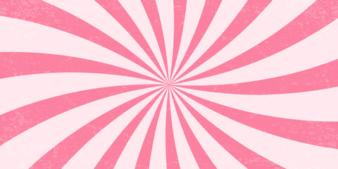 Candy background with pattern of swirl pink vortex. Strawberry twirl vector texture. Sweet marshmallow radial rays. Cartoon cute summer poster illustration.
