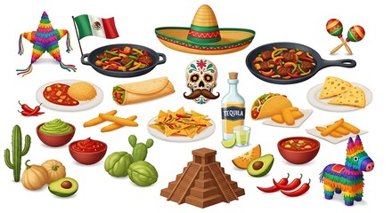 Delicious mexican cuisine elements with flag, food, and culture