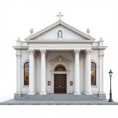 Classic White Building with Columns and Decorative Architectural Features