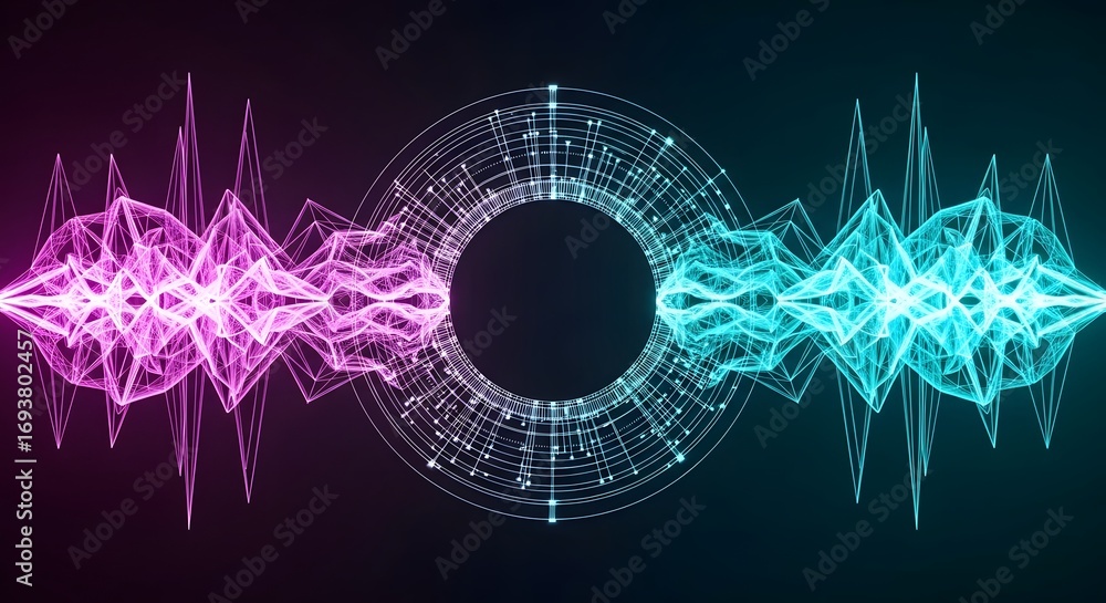 Poster a neon-colored abstract background with a sense of depth and movement. futuristic and technology-ins