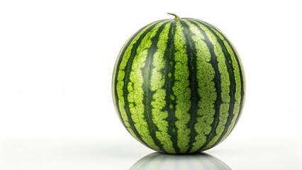 Ripe Watermelon with Dark Green Stripes isolated on White Background