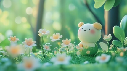 cute creature sit in Flower Field and Enjoying Nature's Quiet Beauty
