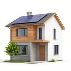 Obraz premium Modern house design with solar panels and green landscaping features