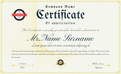 Traditional elegant certificate of achievement award template design vector illustration