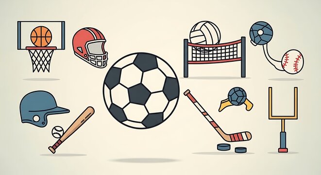 Collection of Various Sport Equipment.