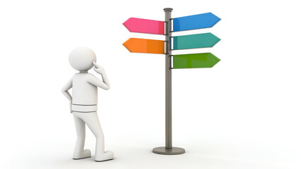 3d man with direction sign