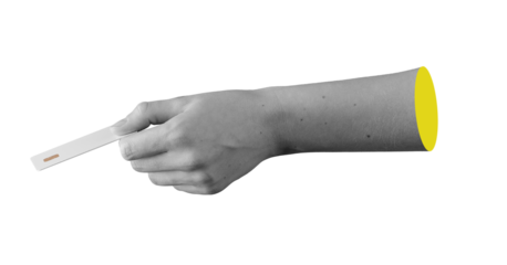 Human hand holding a white bank card with chip in a horizontal position, side angle view,