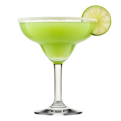 Refreshing Lime Margarita Cocktail in Glass with Salt Rim and Lime Wedge