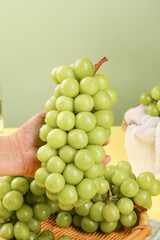 Fresh Green Grapes at Guizhou Market - Hand Holding Crystal Clear Fruit Bunch in China