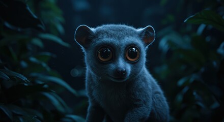 Obraz premium Baby lemur night forest