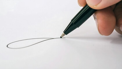 Hand holding pen writing a curved line on paper