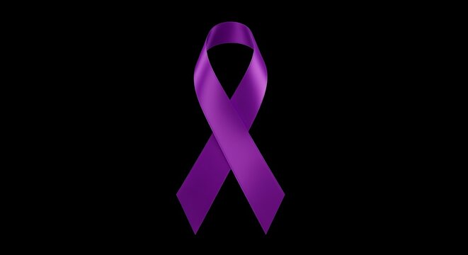 Purple ribbon on black background symbolizing various awareness causes