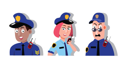 Cartoon police officer avatars set Vector Illustration