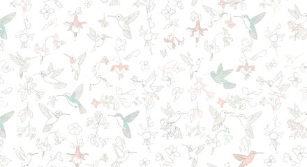 Vector art of seamless pattern with hummingbird and flower floral background with hummingbird illustration