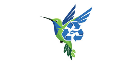 Obraz premium Vector art of hummingbird with recycling symbol, a symbol of environmental protection and sustainability efforts
