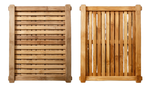 Two light-brown bamboo slatted panels