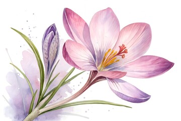 Naklejka premium watercolor pink lilies on white background