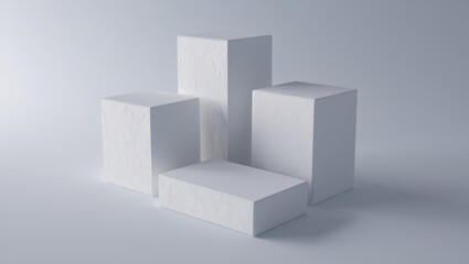 Minimal White Geometric Podium Blocks on Clean Background for Product or Branding Mockup