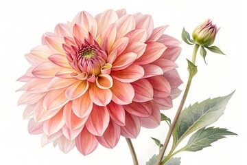 watercolor pink dahlia flower on white background